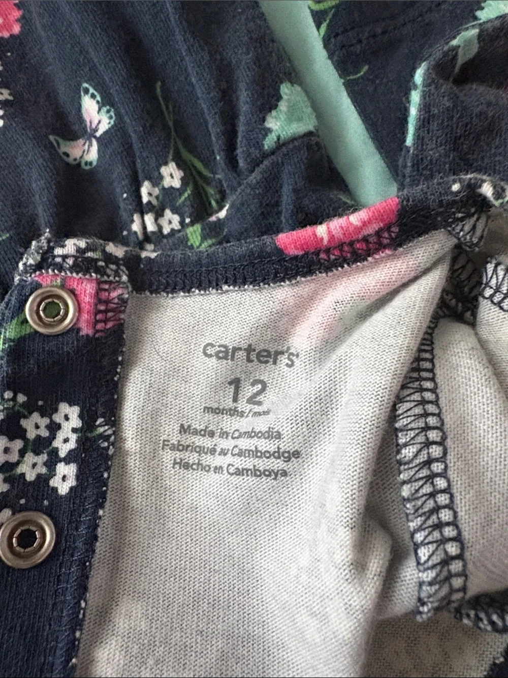 Carter's Navy Floral Peplum Long Sleeve Top with Pink & Mint Accents